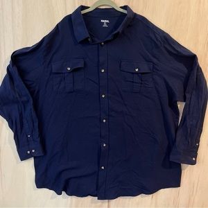 KingSize Button Up Mens Big Tall shirt top polo Shirt 3XLT Navy Blue long Sleeve